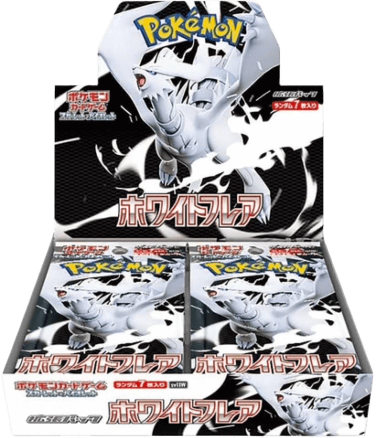 White Flare Japanese Pokémon card box showcasing Booster packs from the Scarlet & Violet edition.