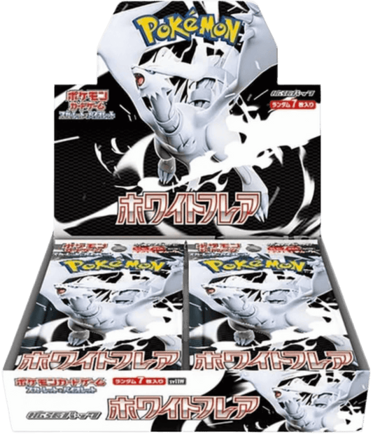 White Flare Japanese Pokémon card box showcasing Booster packs from the Scarlet & Violet edition.